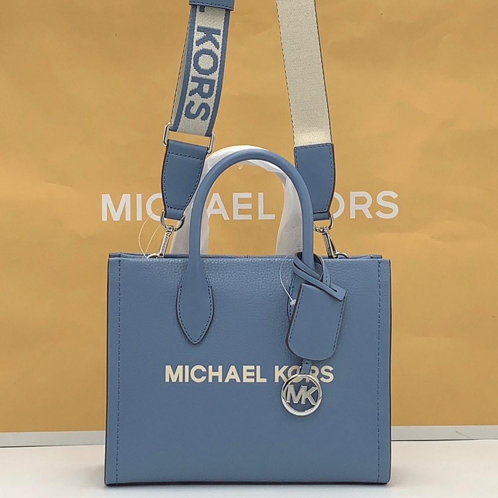 Michael Kors Mirella Small Pebbled Leather Crossbody Top Zip XBODY Bag Denim NWT - Picture 5 of 16